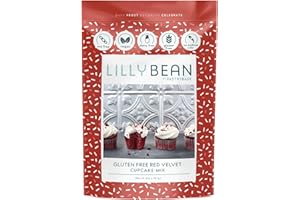 LillyBean Gluten Free Moist Red Velvet Cake and Cupcake Mix with No Artificial Colors - Dairy and Soy Free, Vegan - Makes Delicious Desserts - Cakes, Donuts, Cake Pops - 12 oz