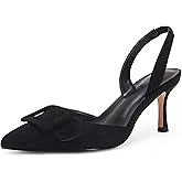 Coutgo Womens Slingback Heels Kitten Heel Pumps Dress Shoes Sling Back Closed Pointed Toe Suede Wedding Party Sandals