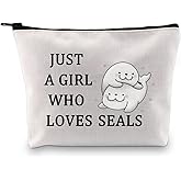 G2TUP Sea Lion Lover Gift Who Loves Seals Makeup Bag Seal Lover Cosmetic Bag Ocean Animal Lover Gift Zipper Travel Bag (Who Loves Seals White Bag)