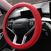 Universal Steering Wheel Cover:13.5 to 15 Inches Stretchable Silicone Anti Skid Steering Wheel Protector Fit for Most Car Models Including Round D Shape or Special Shape (Red)