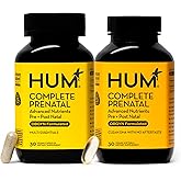 HUM Complete Prenatal Multivitamin for Women with Folate, DHA, and Choline, 23 Nutrients for Daily Support, Gluten Free, Non GMO Supplement for Pre, During, and Post Pregnancy, 30 Vegan Capsules