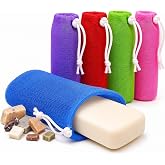 Evelots 5-Pack Exfoliating Mesh Loofah Soap Pouches with Hanging Cords | Mesh pouches hold soap bars and small leftover pieces, create a lather, exfoliate dead skin and hang to dry between showers.