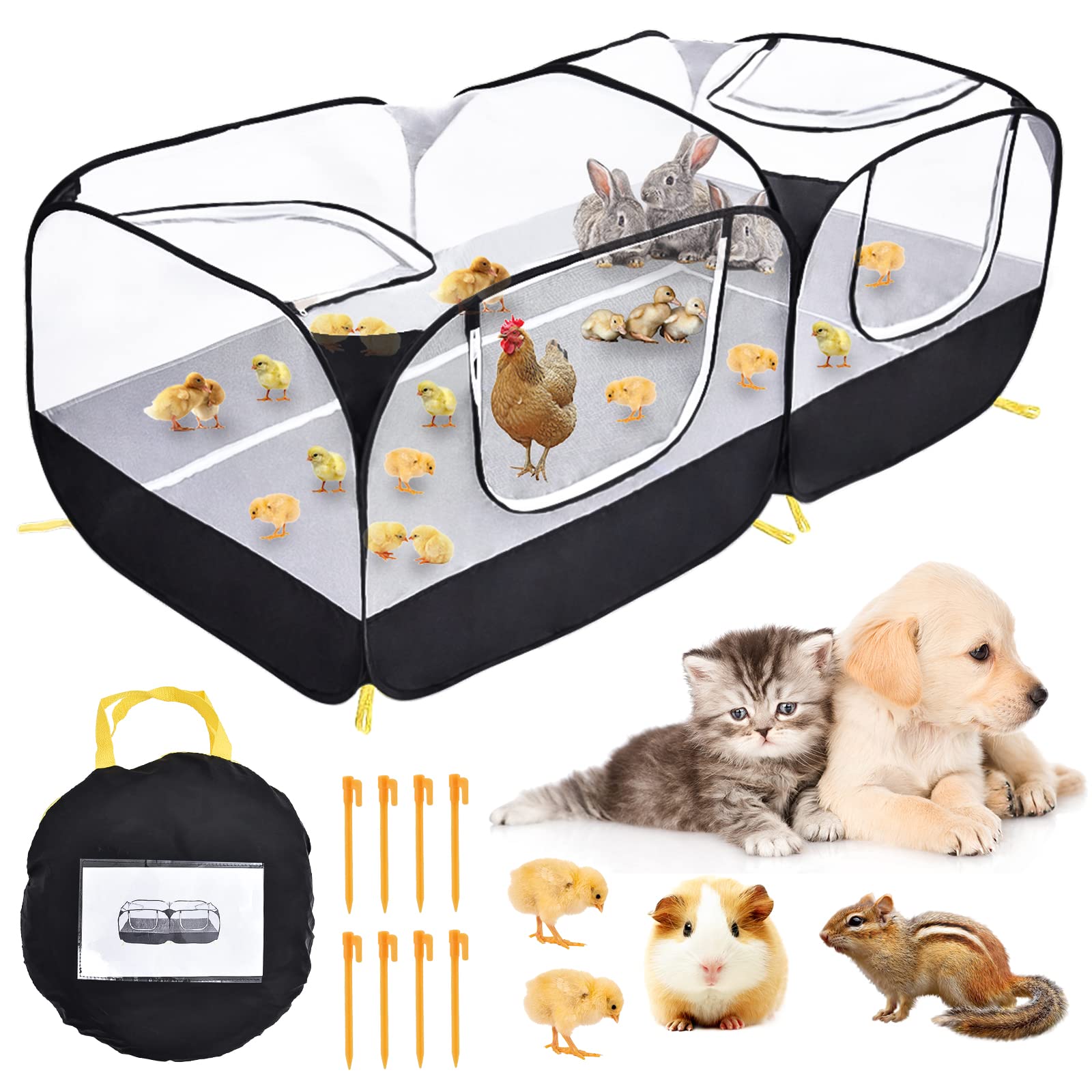KEESIN Small Animals Playpen with Detachable Bottom Breathable Transparent Mesh Walls, Foldable Pet Enclosure Reptiles Cage for Puppy Kitten Rabbits Chicken Indoor Outdoor Exercise Yard Fence
