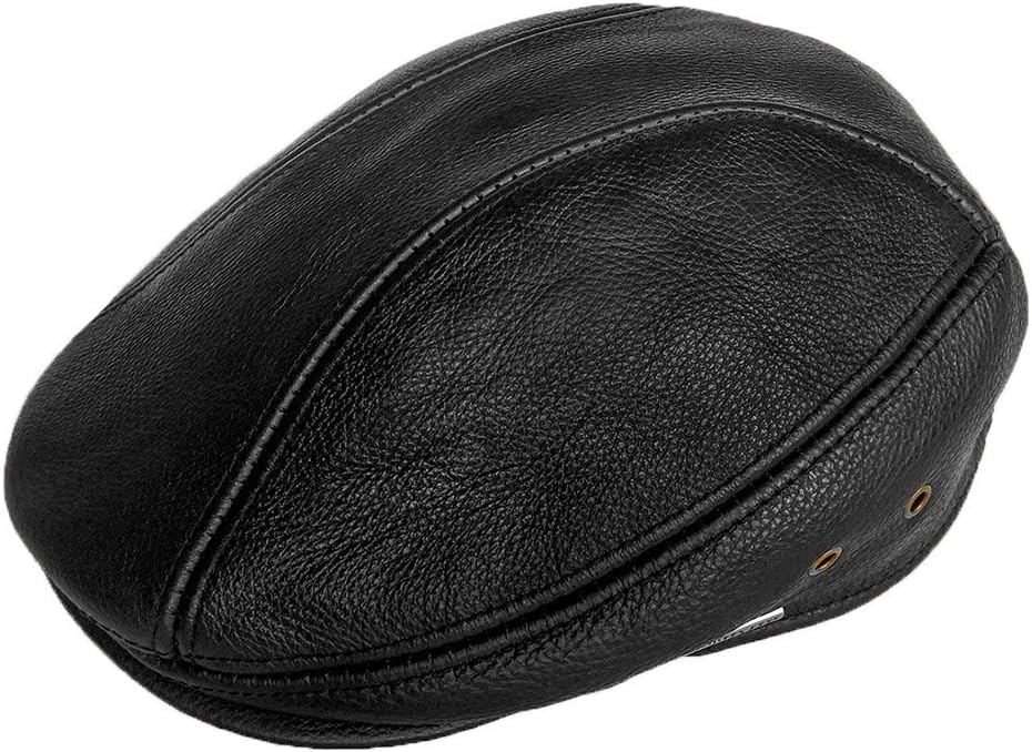LETHMIK Newsboy Classic Flat Hat Genuine Leather Cabbie Hat Driving Ivy Cap