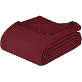 Superior Nobel Cotton Blanket, for Picnic, Beach, Traveling or Camping, Bedroom Essentials, Cover for Bed, Couch, Lounging, Textured Jacquard, Classic Chevron Woven Blanket, Twin, Burgundy