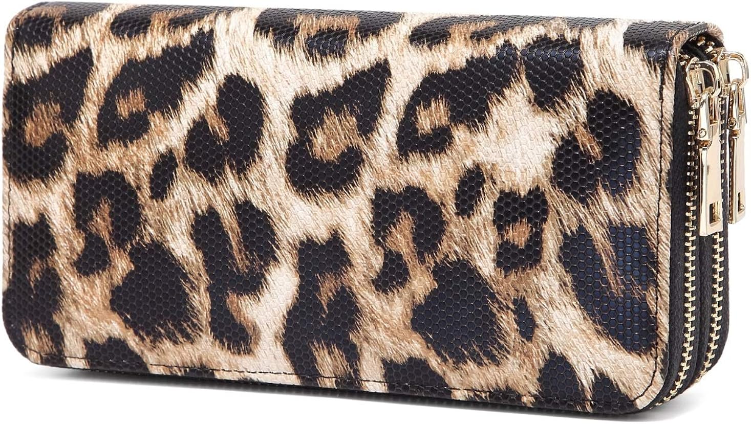 Fashion Leopard Print Wallets for Women Animal Print Long Zipper PU