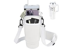 VanlonPro Water Bottle Holder with Strap Fits for Stanley Quencher 40 Oz Tumbler With Handle, Water Bottle Carrier Bag For Hiking Walking Travelling Camping (Cream)