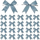 50 Counts Dusty Blue Twist Tie Bows 3.1" Pre-Tied Satin Ribbon Bow Decor Mini Twist Tie Bows for Gift Wrapping Treat Bags Cake Bridal Baby Shower Birthday Party Favors Wedding Decorations