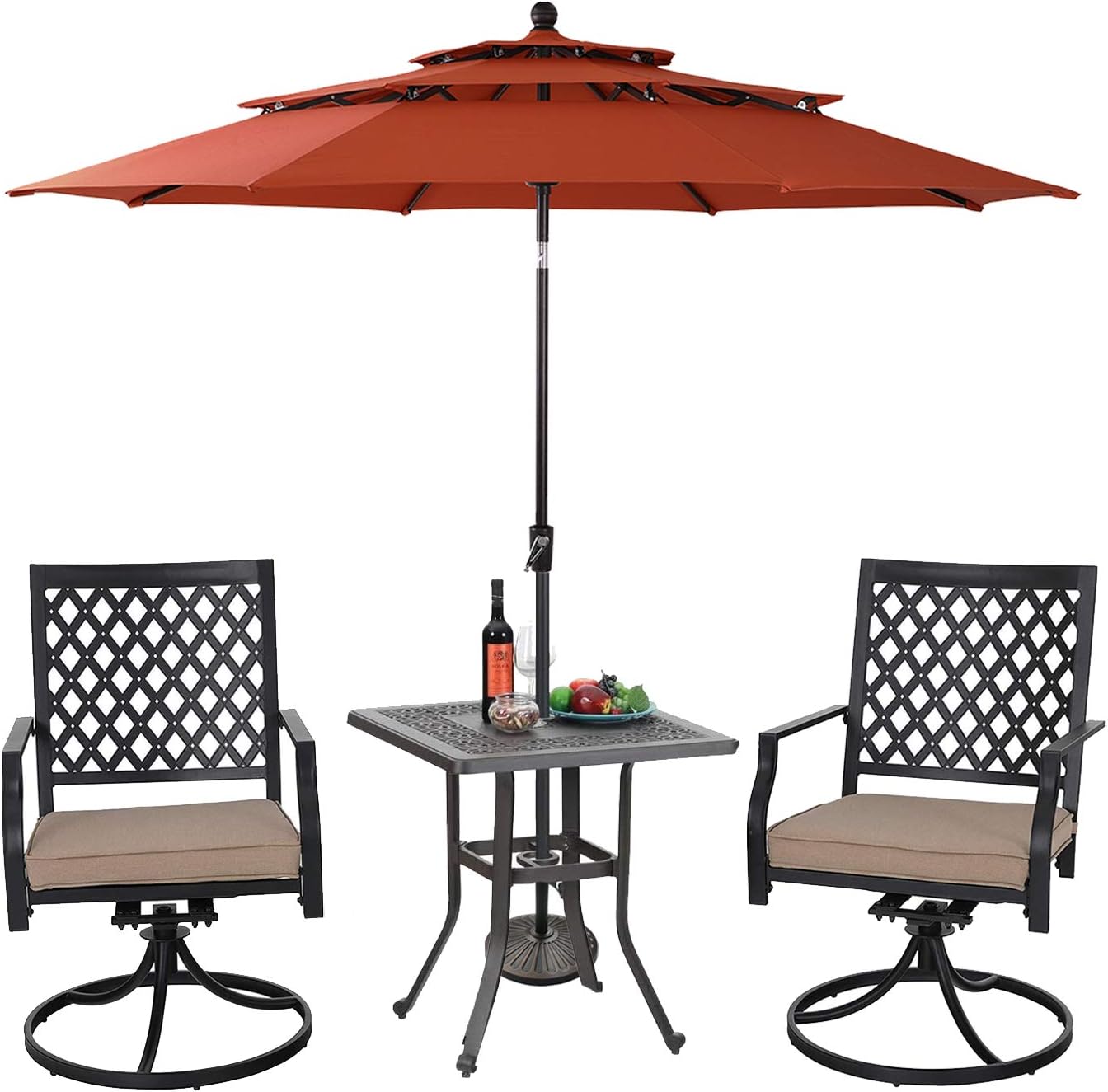PHI VILLA Outdoor Balcony Garden Furniture Patio Bistro Coffee Table 27.5" Square Cast Aluminum with Umbrella Hole, Frosted Surface: Kitchen & Dining