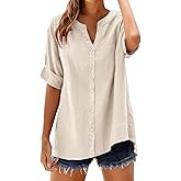 Linen Shirts for Women 2026 Spring Summer Plus Size 3/4 Sleeve Button Down Blouses Casual Loose Comfy Gauze Tops