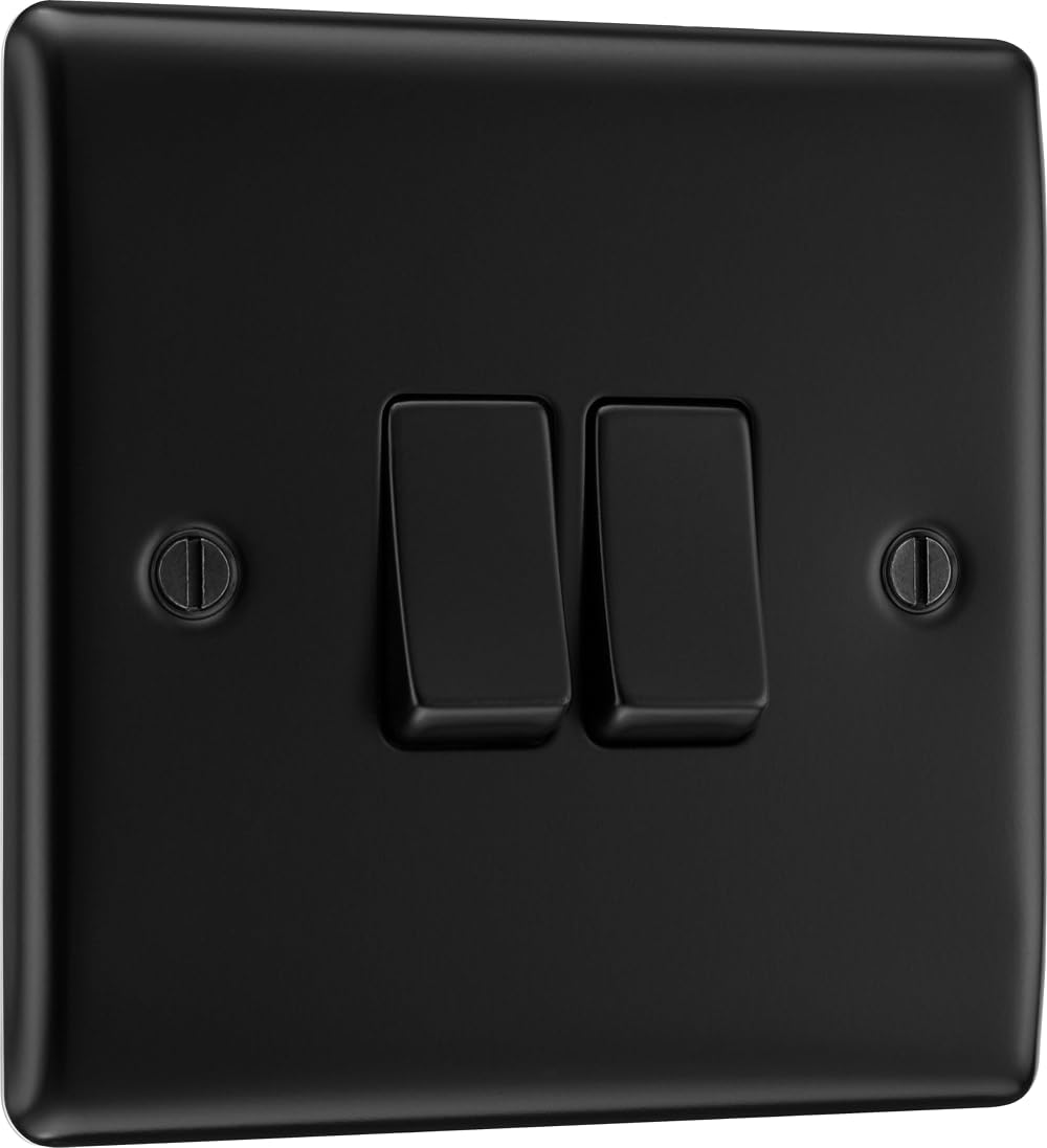 BG Electrical Double Light Switch 2 Way Matt Black 20A 16AX NFB42 Nexus