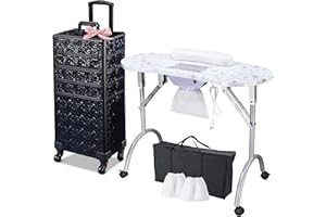 AW BYOOTIQUE Portable Manicure Table for Nail Tech Station Cosmetology Case on Wheels Rolling Makeup 4in1 Travel Trolley Organizer,Mermaid