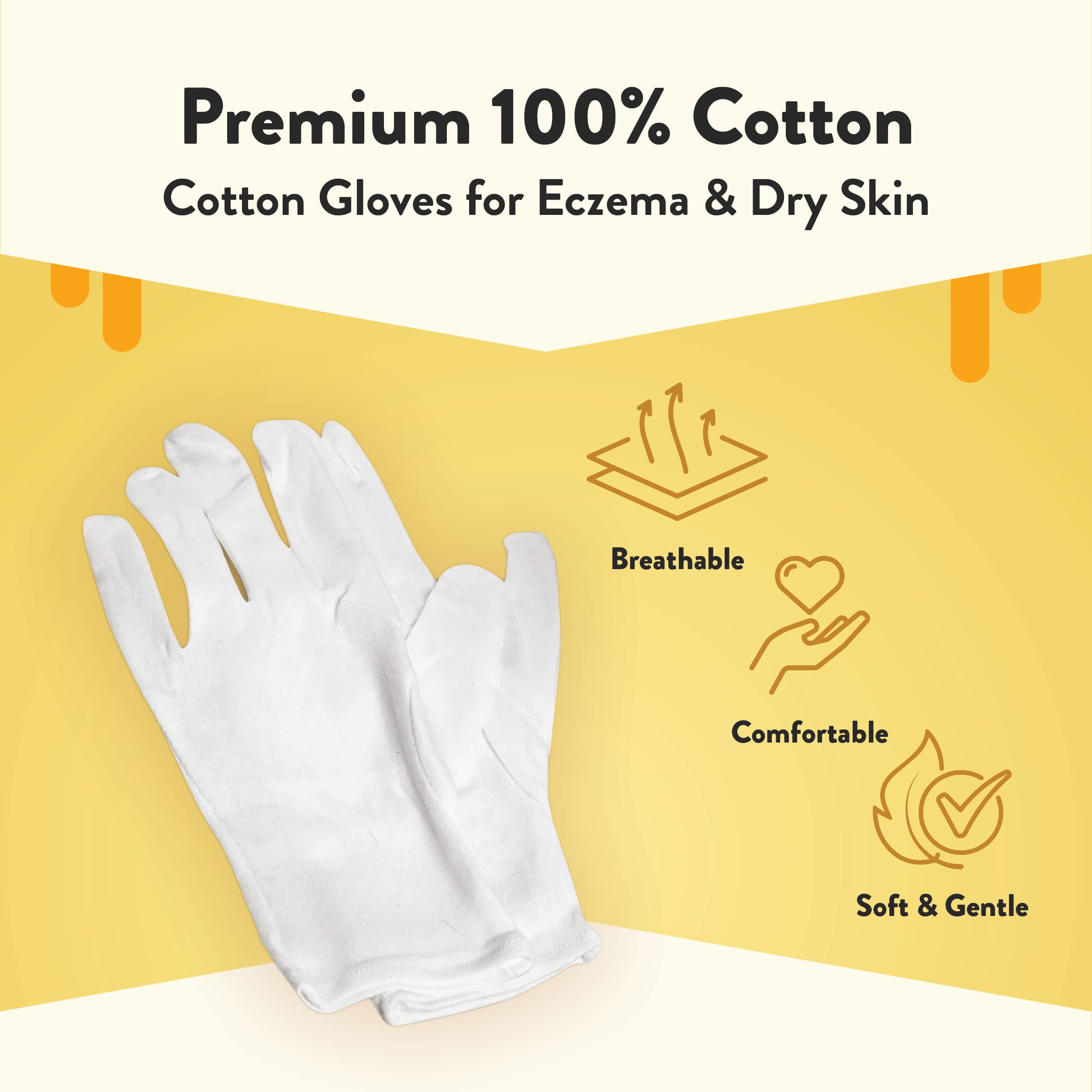 ECZEMA HONEY Premium 100% Cotton Gloves - Washable & Reusable Overnight Dry Hands Treatment - White Cotton Gloves for Eczema (24 Pairs)