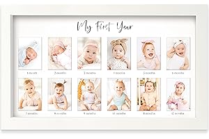 KEABABIES My First Year Photo Frame,12 Months Baby Picture Frame for Newborn Girl,Boy-Baby Shower Gifts Keepsakes,Monthly Baby's One Year Birthday Milestone,1st Nursery Photo Collage Display Board(Alpine White)