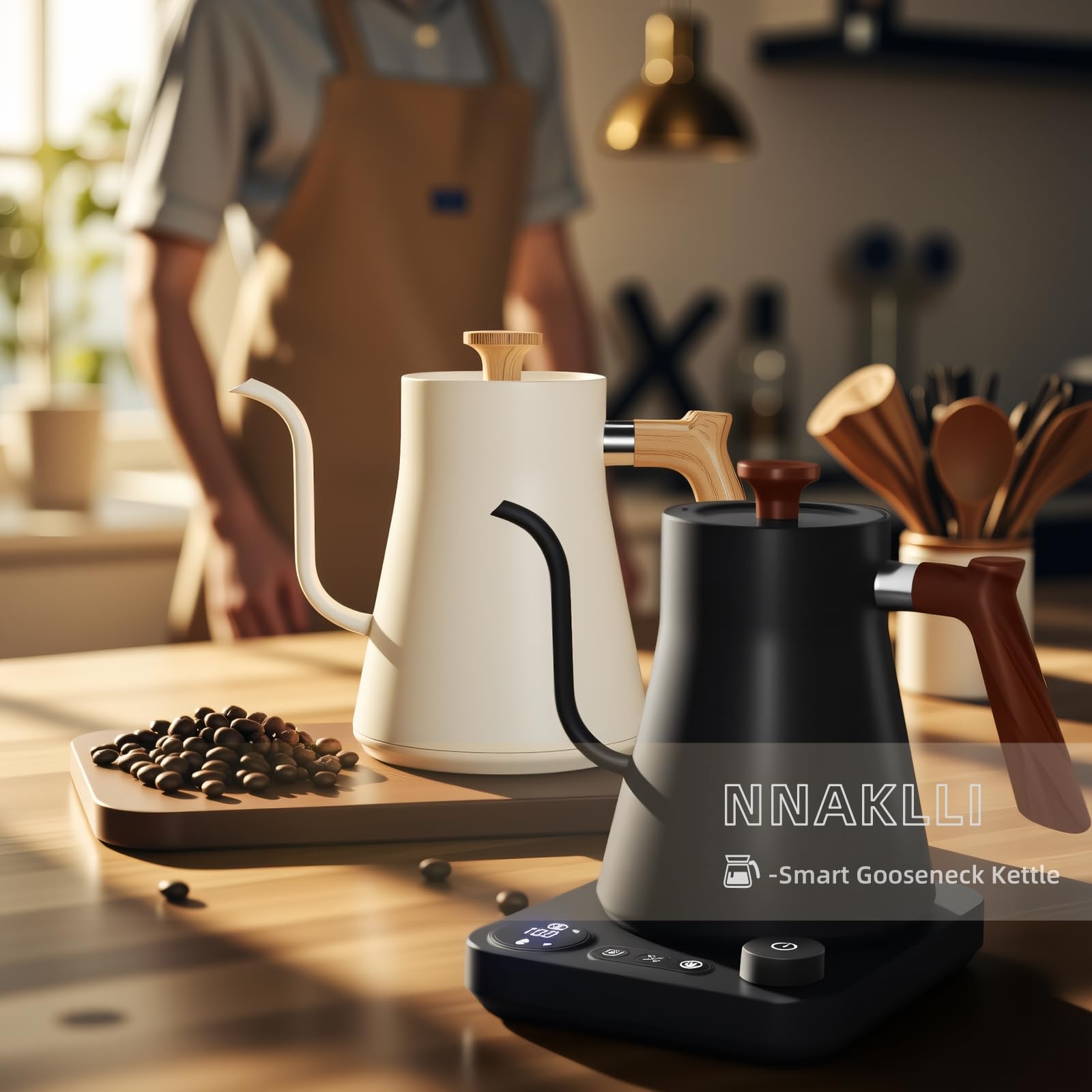 Hervidor eléctrico digital inteligente con control de temperatura variable, interior de acero inoxidable, hervidores eléctricos de cuello de cisne de calentamiento rápido de 1200 W, elegante acabado mate para café y bebidas calientes, 0,9 L (negro)