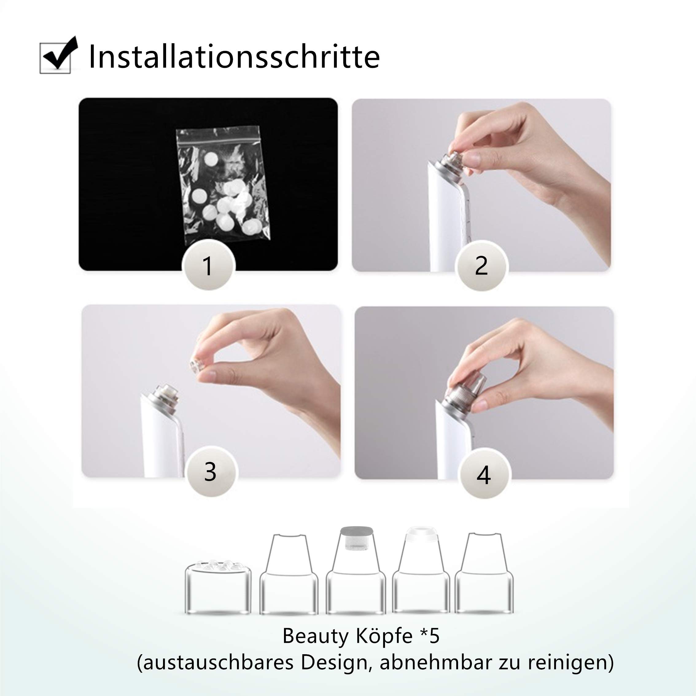 Porenreiniger Sauger, Newday X7 Mitesserentferner, Mitesser Sauger Porenreiniger Blackhead Remover, Mitesser Entferner mit 5 Reinigungsaufsätzen, Für eine schöne und gepflegte Haut, USB-Aufladung, Weiß