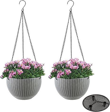 Amazon ハンギングプランター 底穴付き ハンギングバスケット 植物用 屋内 屋外 フラワーポット植木ポット For ホーム ポーチバルコニー ラウンド 樹脂 吊り下げ式 プランター グレー小 16x11cm 6x4inch 鉢