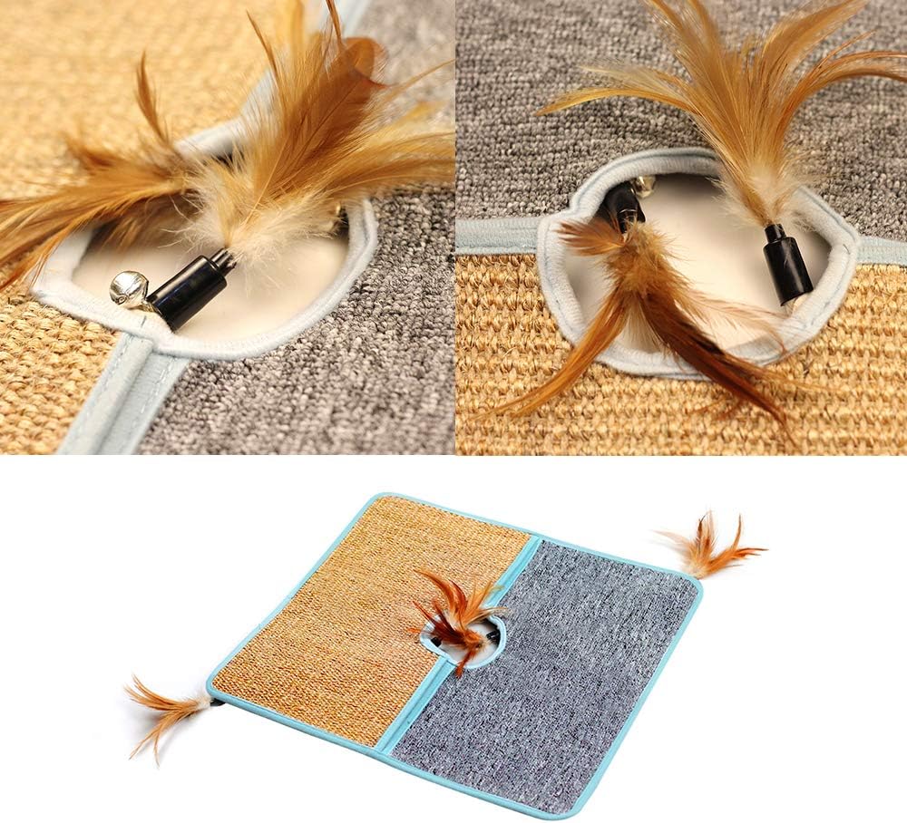 Houkiper Cat Scratching Pads Folded Sisal Carpet with Interesting Feather : Pet Supplies