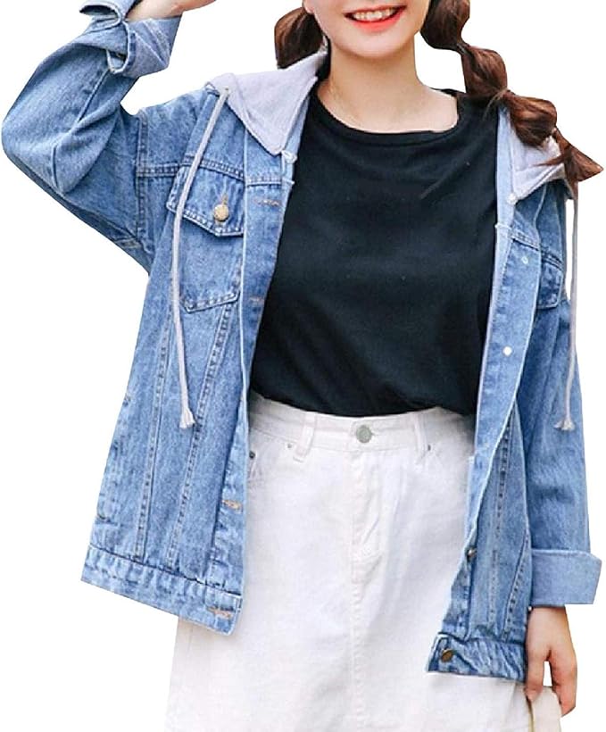 Womens Casual Down Button Denim Chic Preppy Jacket with Strings at