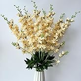 8 pcs Champagne Delphinium Artificial Flowers, 34.25''Artificial Snapdragon Flowers Tall Fake Flowers Silk Flowers Faux Delphinium Bulk for Tall Vase Home Wedding Garden Table Decor (Champagne)