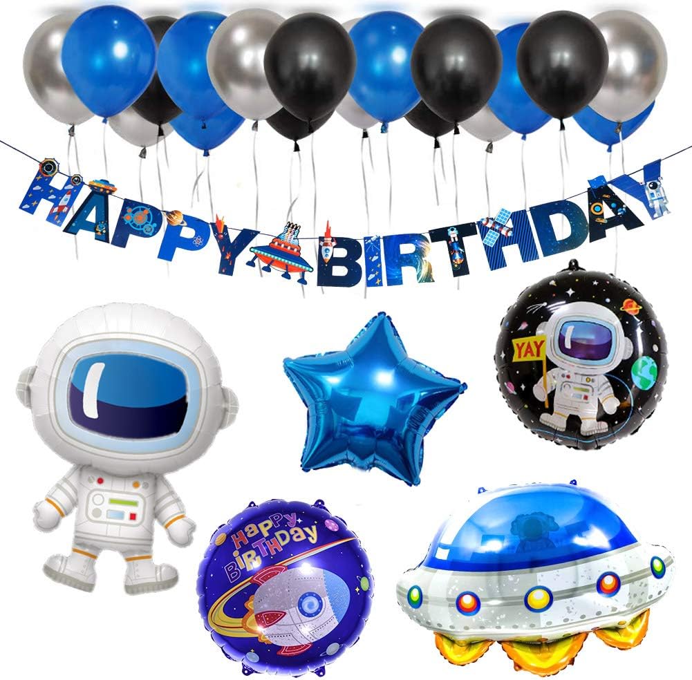ETLEE Outer Space Party Supplies - Astronaut UFO Rocket Balloons & Happy Birthday Banner & Latex Balloons for Galaxy Theme Birthday Party Decorations