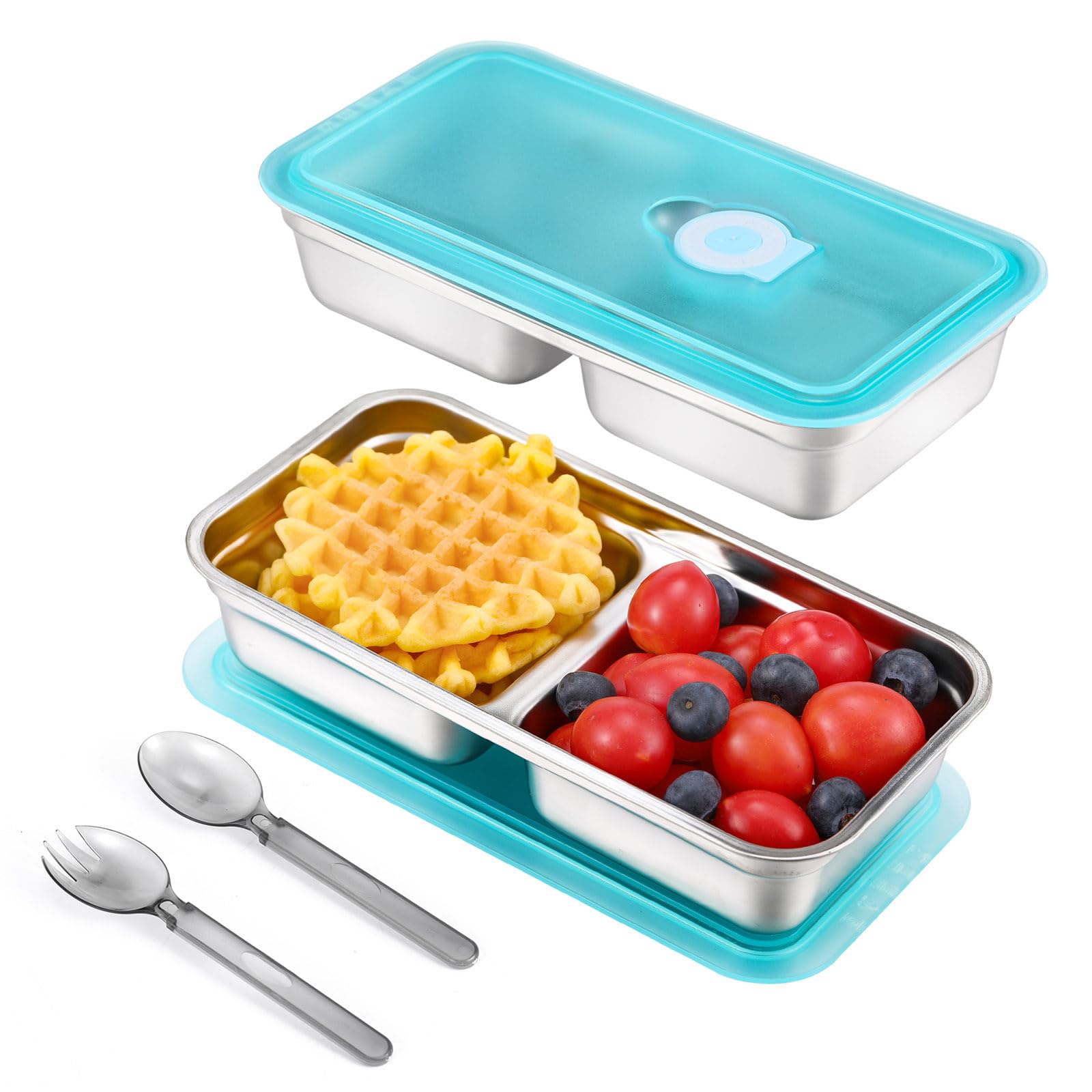 Photo 1 of UCBAT 304 Stainless Steel Bento Boxes with Lids, 2pcs Leakproof Double Compartment Snack Containers, Reusable Food Storage Containers for Lunch, Travel & Camping