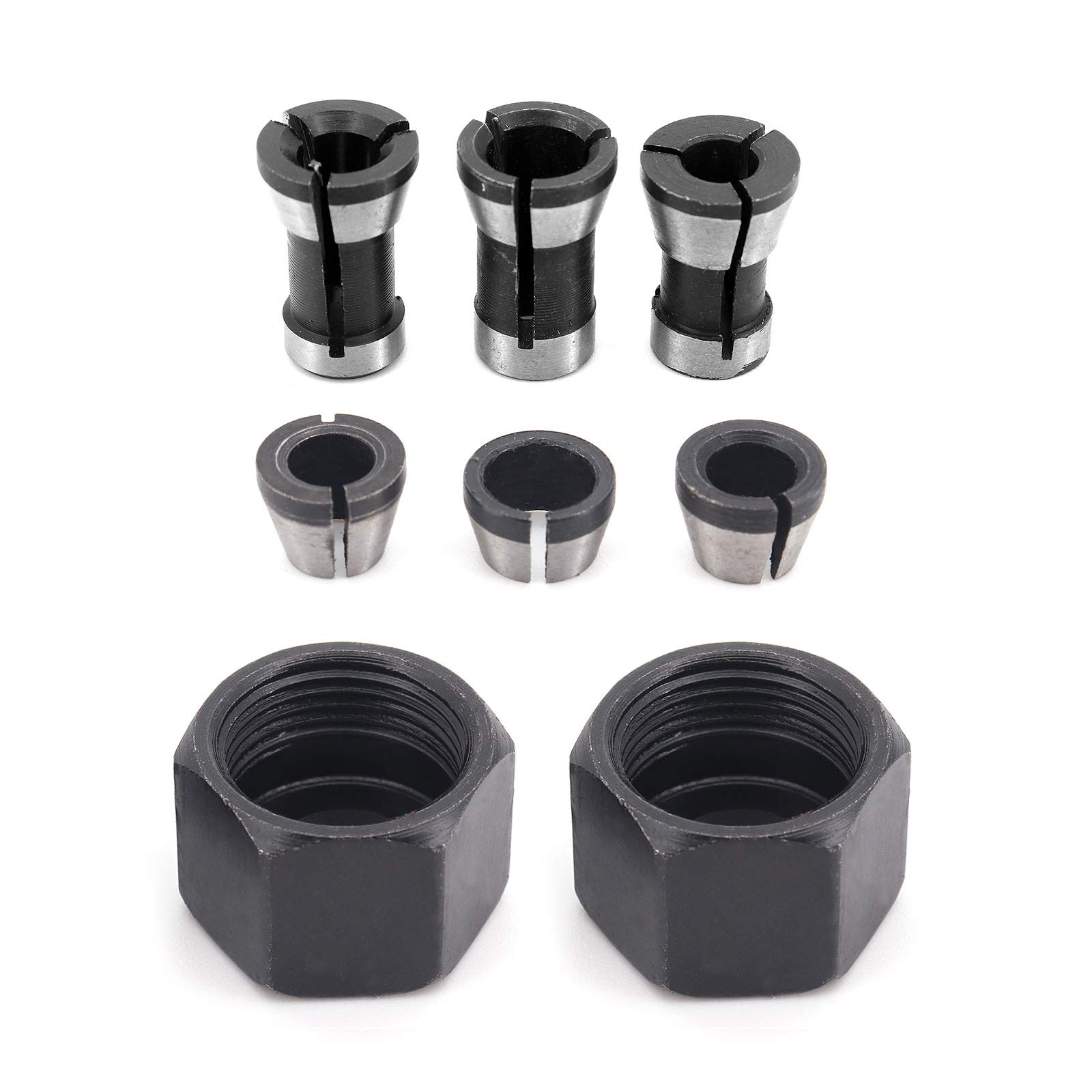DingGreat 6 Pcs Router Bit Collet Chuck Engraving Trimming Machine Electric Router Clamp Adapter 6mm 6.35mm 8mm + 2 Pcs Nuts