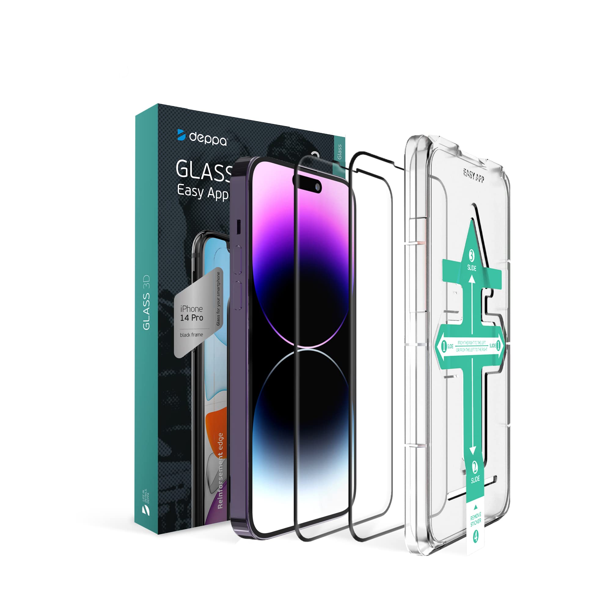 Deppa |2 Pack| Premium Screen Protector for Iphone 14 Pro (6.1') Tempered Glass Edge to Edge Full Coverage |Case Compatible| with Easy Install Kit Tray [Video Guide]
