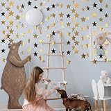Udewo 52 Feet Reflective Star Paper Garland Gold 4 Pack 13ft Each Banner view 5