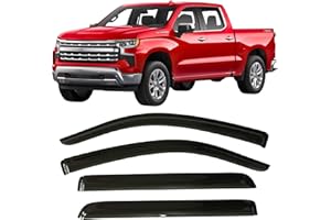 OPTIMAL CO 2019-2025 Tape-On Side Window Deflector Visors for Chevrolet Chevy Silverado 1500 Crew Cab & for GMC Sierra 1500 Crew Cab Pickup Truck Smoke Tinted Rain Guards 2020 2021 2022 2023 2024
