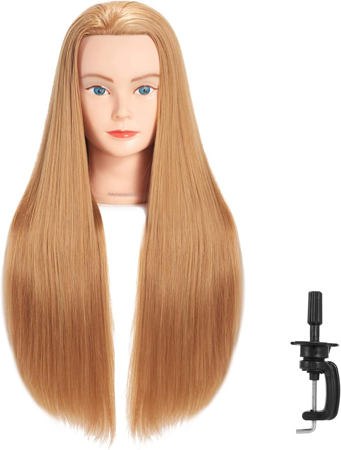 Hairginkgo 26"- 28" Mannequin Head Synthentic Fiber Hairdresser Training Head Cosmetology Manikin with Free Table Clamp Stand (Blonde-1)