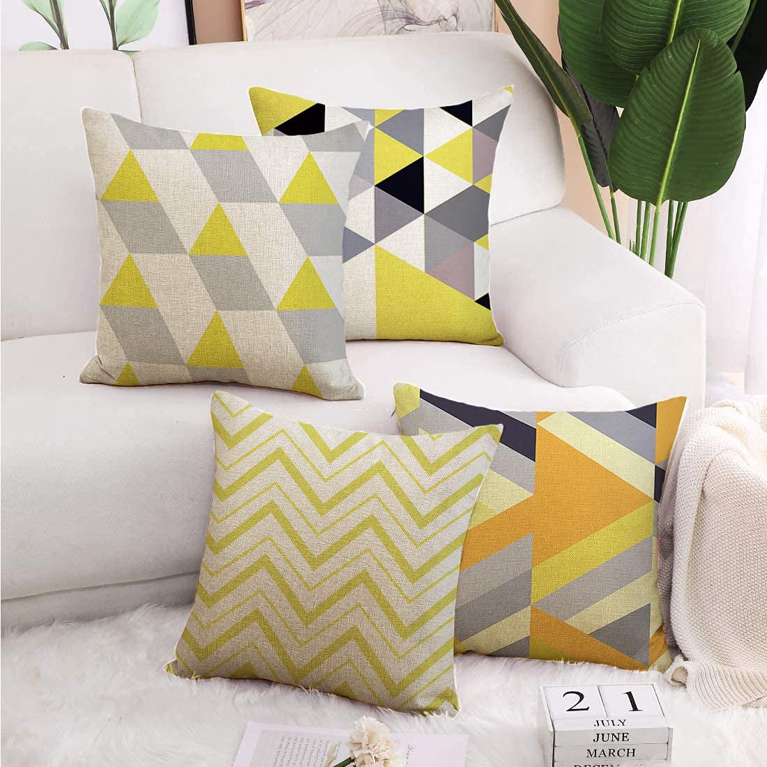 floraland Throw Pillow Covers - 18 x 18 Inch Set of 4 Soft Linen Fabric Cushion Pillowcases with Hidden Zipper for Home Sofa Bed Car Decor