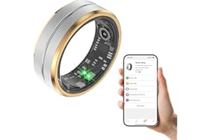 MERNEUO Smart Ring, Fitness and Health Tracker Ring with Calories/Heart Rate/Blood Oxygen/Sleep Monitoring, IP68 Waterproof Sleep Tracker Ring (Silver with Side Gold, #7)