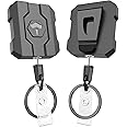 Retractable Keychain Badge Holder with Belt Clip, Heavy Duty Carabiner ID Badge Clip Reel, 32” Steel Retractable Cord, 10 oz Rebound，2 Pack Key Back