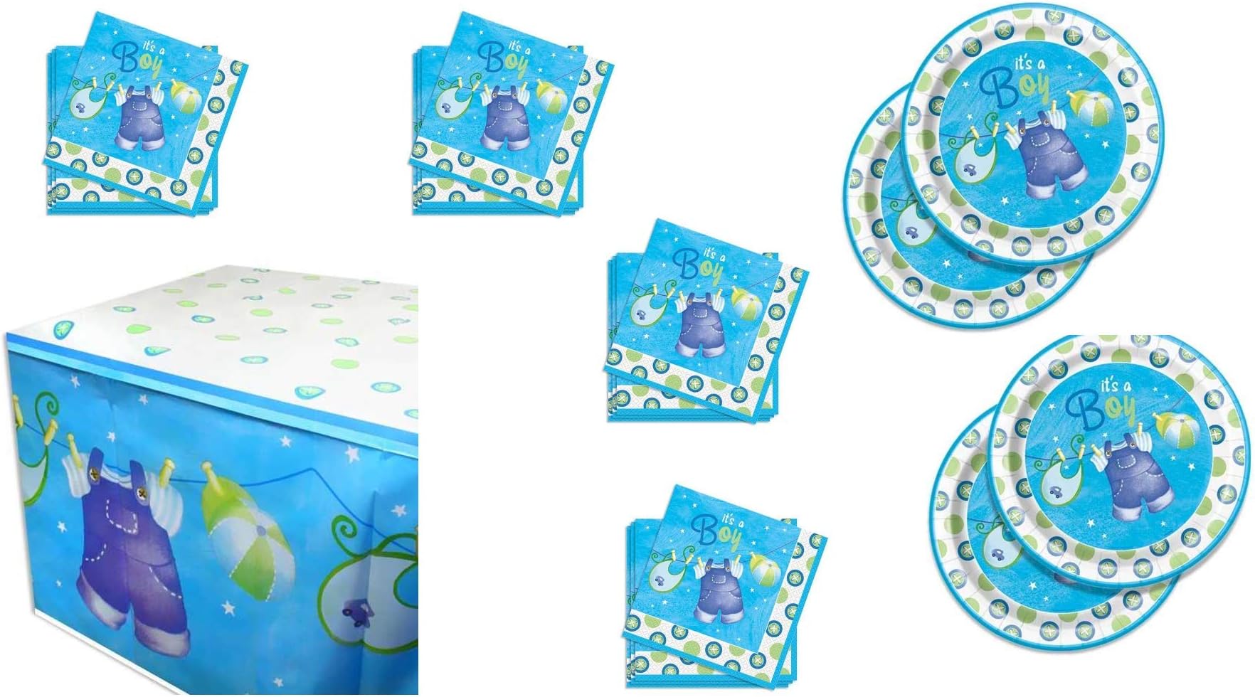 Baby Shower Party Set with Script ‘It’s a Boy’, Welcome Party for a Baby Boy, Christening, Includes Serviettes, Tablecloth and Plates
