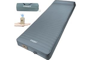 Origem Self Inflating Sleeping Pad with Electric Air Pump, 4" Ultra-Thick Camping Mattress, 9.5 R-Value Insulated Foam Mattre
