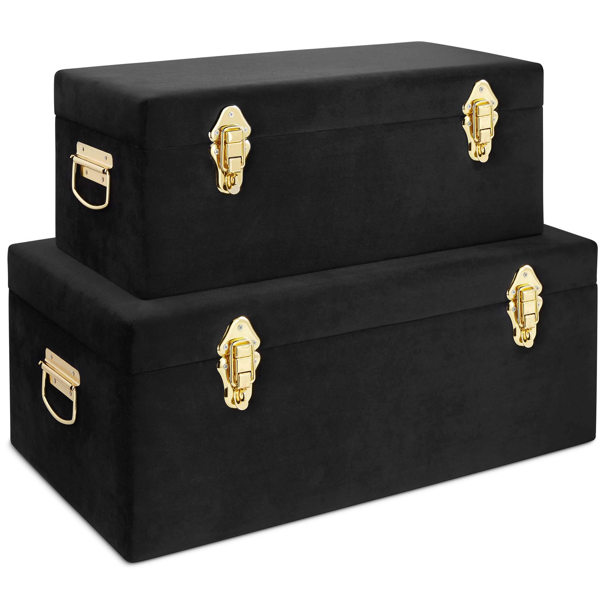 Beautify Set of 3 Navy Blue Vintage Metal Steel Storage Trunk...