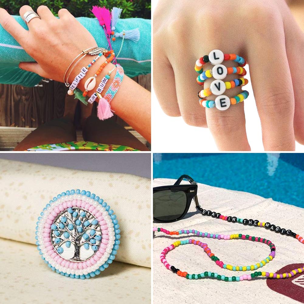 OUTUXED 7200pcs Seed Beads for Friendship Bracelet Kit, 4mm Glass Bracelet Kit and 300pcs Letter Beads for Jewelry Making, Necklaces, Craft Gifts