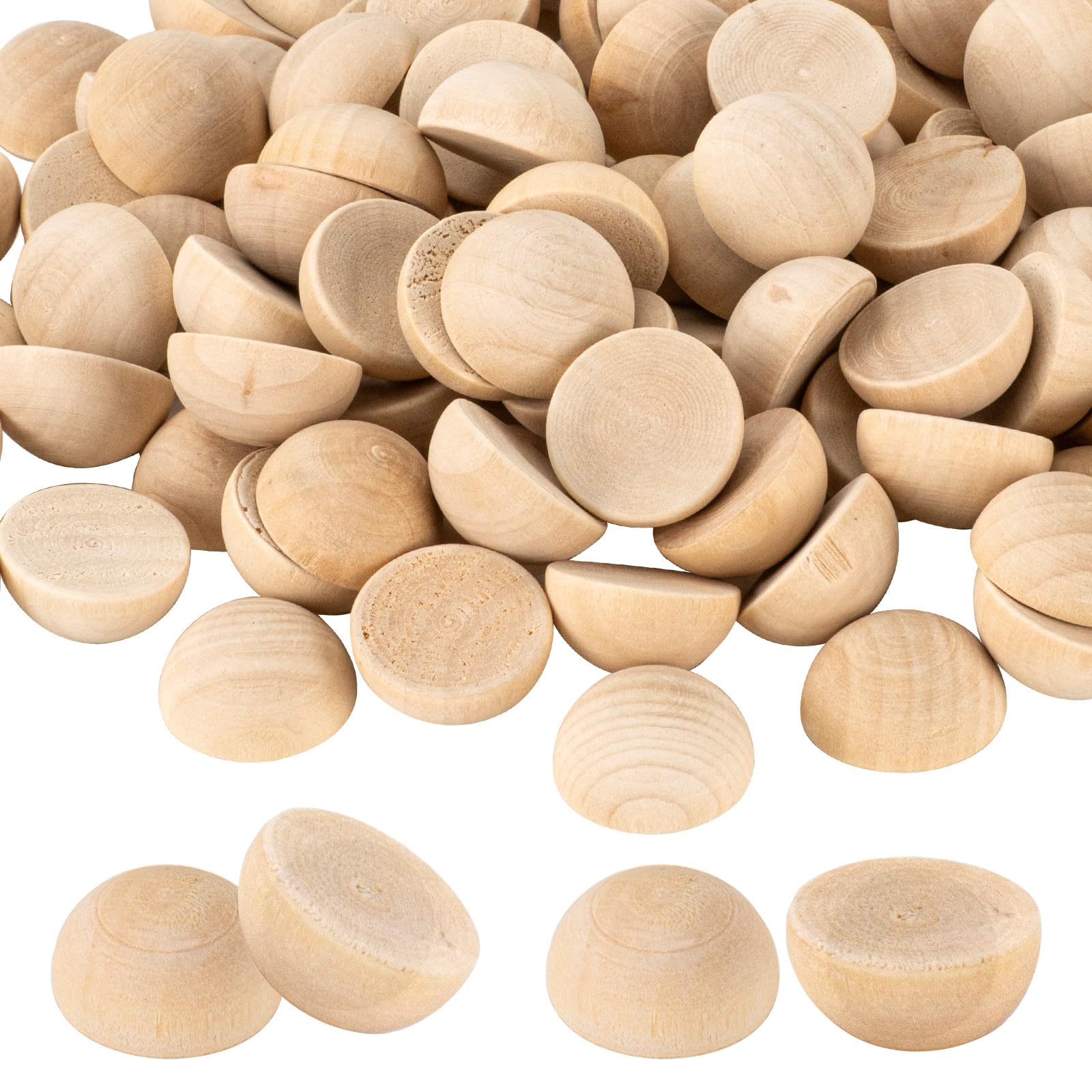 Photo 1 of 1 inch Half Wooden Balls, 250PCS Unfinished Round Wood Half Sphere Balls, 25mm Small Natural Wooden Half Split Balls for Crafts and DIY Decorative Projects