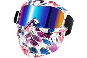 GGBuy Motorcycle Helmet Riding Goggles Glasses With Removable Face Mask,Detachable Fog-proof Warm Goggles Mouth Filter Adjustable Non-slip Strap Vintage Bullet Fight Motocross (Pink Multi-color)