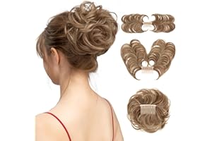 YOUNGWAYS Messy Bun Hair Piece Side Comb Clip in Hair Bun Hairpiece for Women Short Natural Straight Versatile Adjustable Styles Easy Hair pieces (Medium Auburn/Ash Blonde-C)