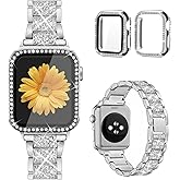 Mesime Compatible for Apple Watch Band with Screen Protector Case, Jewelry Replacement Bands 46mm 45mm 44mm 42mm 41mm 40 mm 38mm 2 Pack Protective Cover for iWatch Series 11/10/9/8/7/6/5/4/3/2/1/SE Women