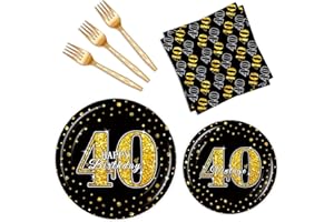 BQK 96 Pcs 40th Birthday Plates and Napkins Party Supplies 40th Birthday Party Decorations 40th Birthday Decorations for Men