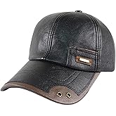 Warm Leather Baseball Cap for Men, Waterproof Winter Hat with Fleece Lining, Windproof Outdoor Dad Hat