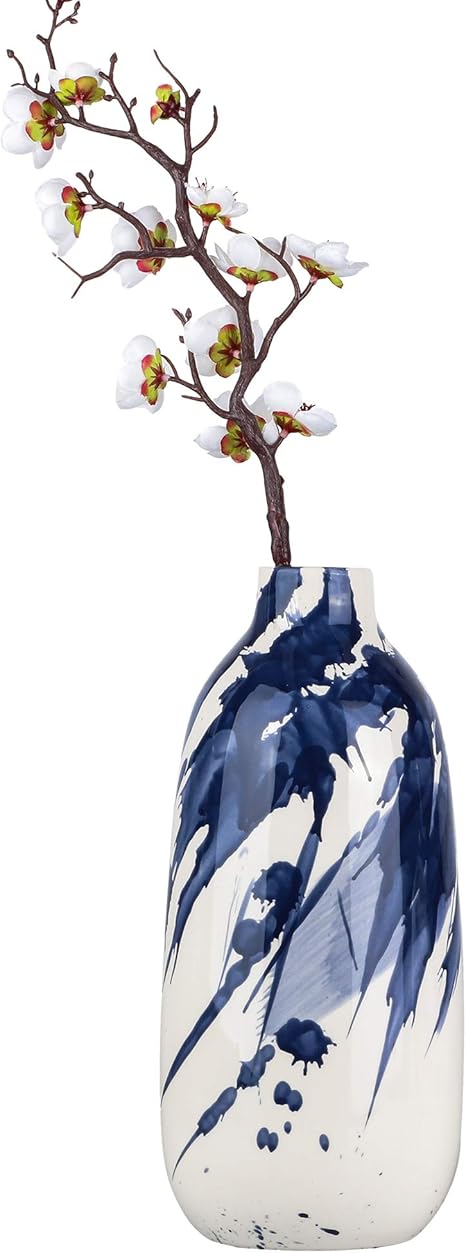Amazon Co Jp V M Valery Madelyn 青い 白い 29ｃｍ 大きめ 手作り 侘静 花瓶 セラミック フラワーベース 花器 陶器 一輪挿し インテリア 飾り 置物 Vase おしゃれ 北欧 秋 冬 シンプル ホーム キッチン