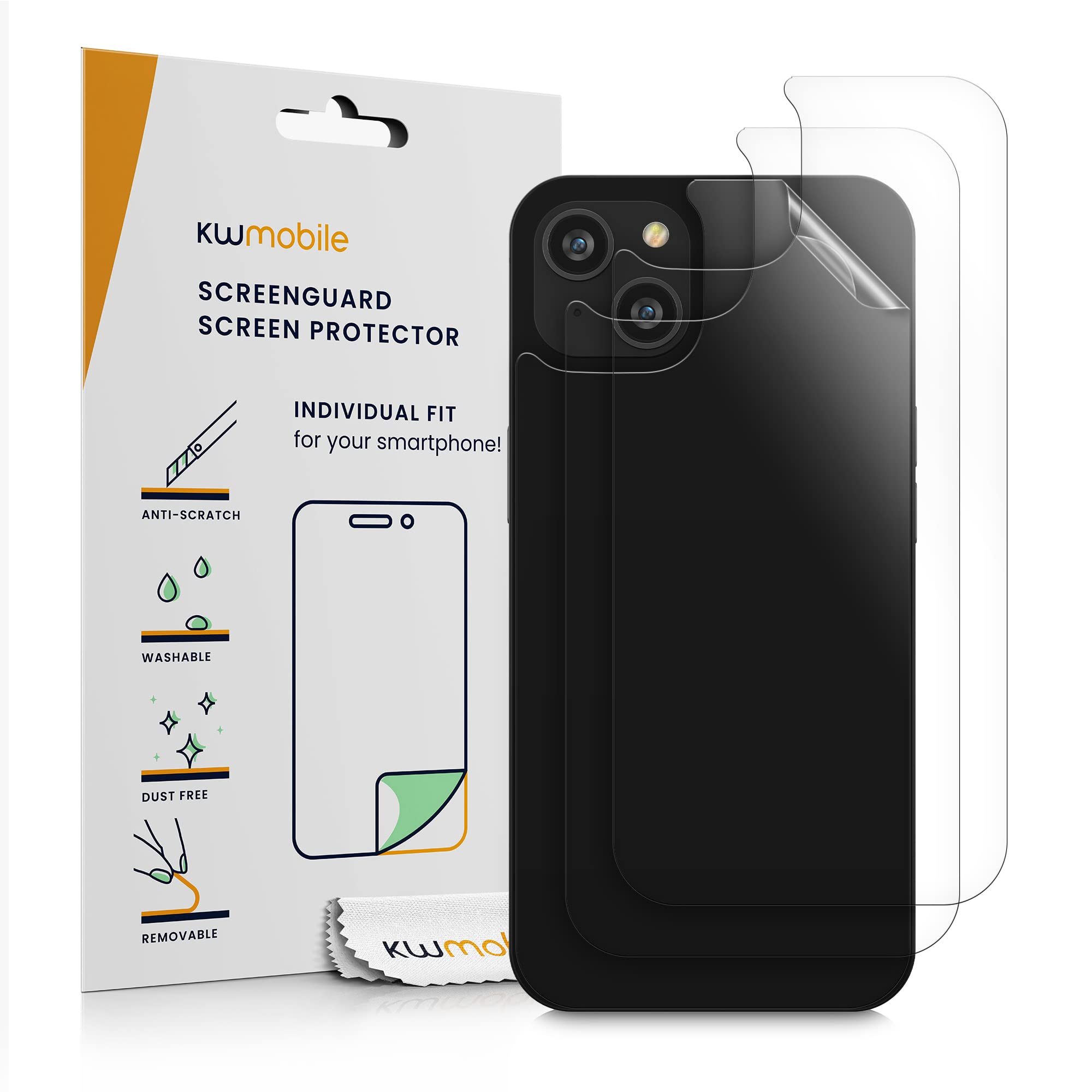kwmobile Set of 3x Back Covers Compatible with Apple iPhone 14 Plus - Back Screen Protector Pack Transparent Protective Films