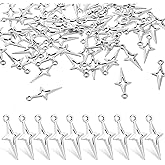 YQQYG 100Pcs Silver Star Charms, Small Metal Hollow Four-Pointed Star Bracelet Charms for Necklace Diy Earrings Bracelets Craft Supplies Pendants Crafting