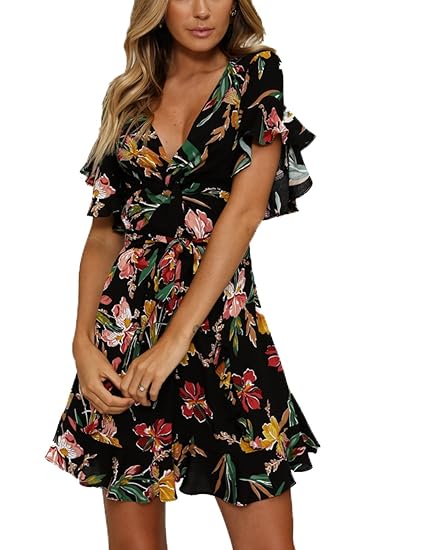 Femmes été Soirees Sexy Col V Profond Manche De Corne Mini