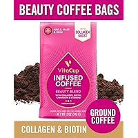 VitaCup Beauty Blend Ground Coffee Bags 12oz with Collagen, Biotin, Folic Acid, Cinnamon | Keto | Paleo | Whole30 | for Drip Coffee Brewers and French Press