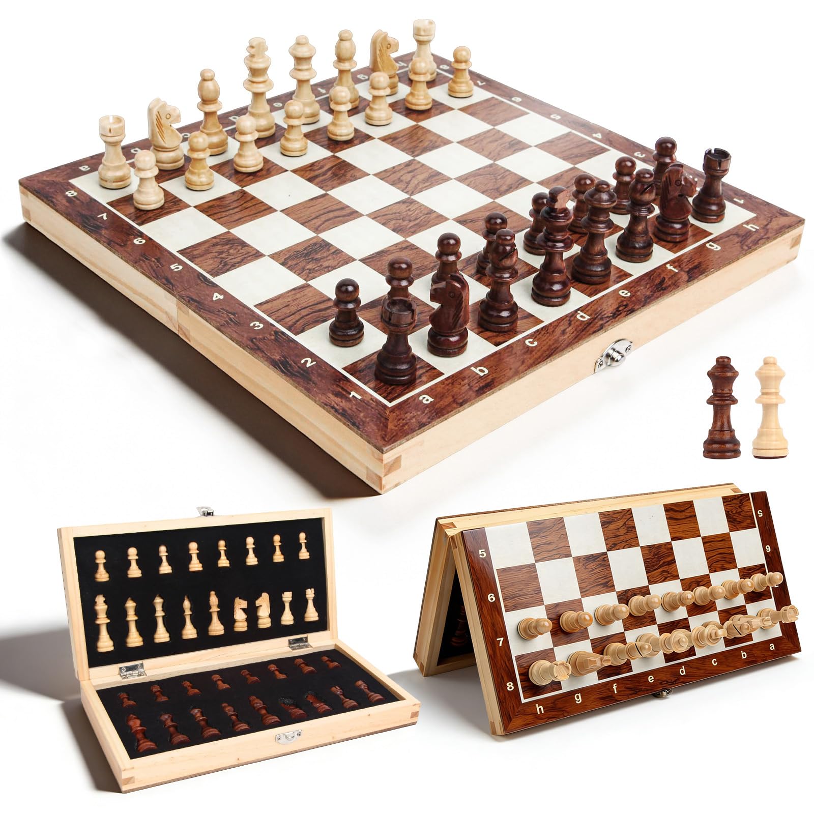 OOCOME Wooden Chess Set for Adults, Portable Folding Magnetic Chess Board Game for Beginners Travel with Portable Storage Board
